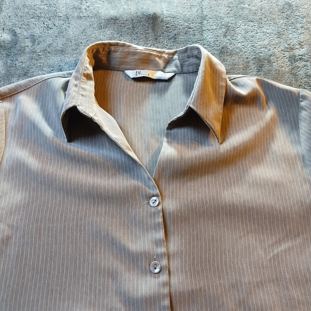 BHS Womens Pinstripe Long Sleeve Button Down Shirt Sable‎ Brown Tan Size 18 EUR